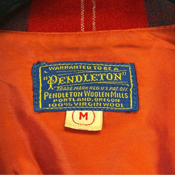 Vintage 60s 70s Pendleton Red and Green Plaid Virgin Wool Jacket Pockets Mens M - Picture 12 of 14